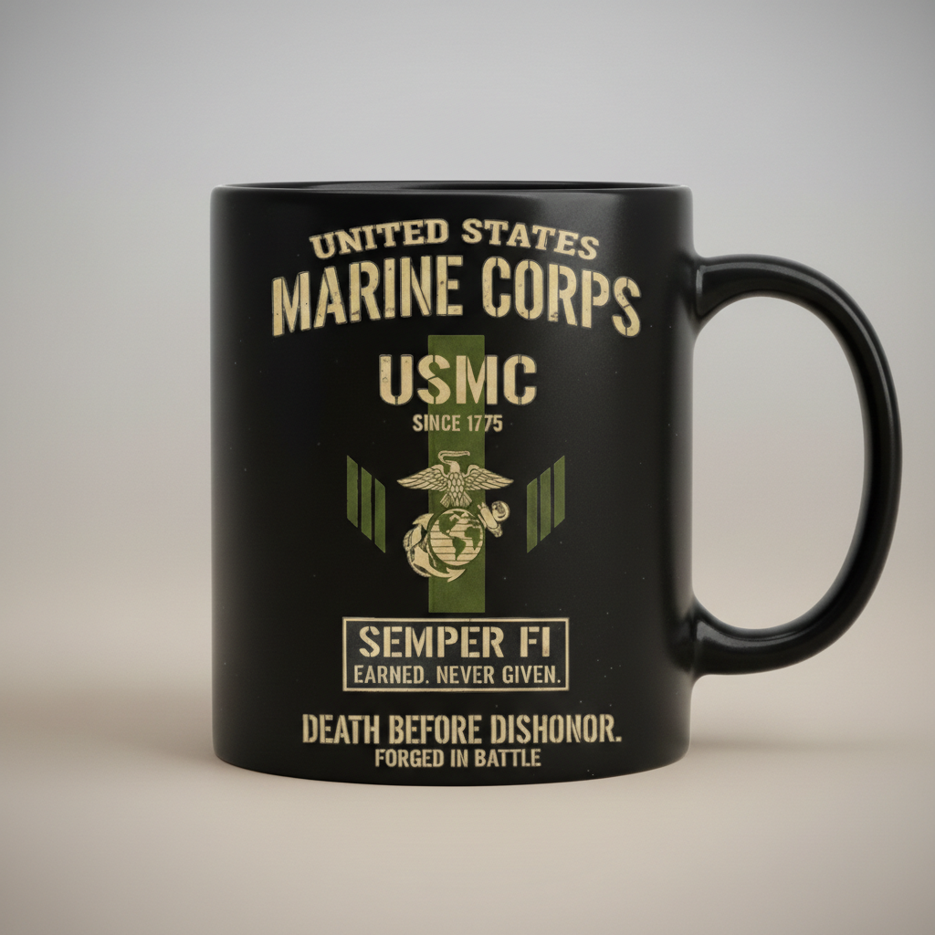 Personalized USMC "Death Before Dishonor" Black Mug - Custom Tactical Marine Veteran Cup - Forged In Battle Gift