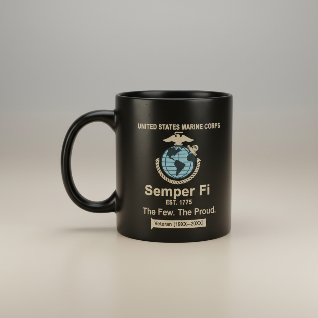 Personalized USMC Semper Fi Mug - Custom Service Years Ribbon Marine Cup - "The Few The Proud" Veteran Gift