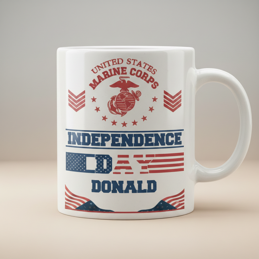 Personalized USMC Independence Day Mug - Custom Name 4th of July Marine Cup - America 250 Veteran Gift