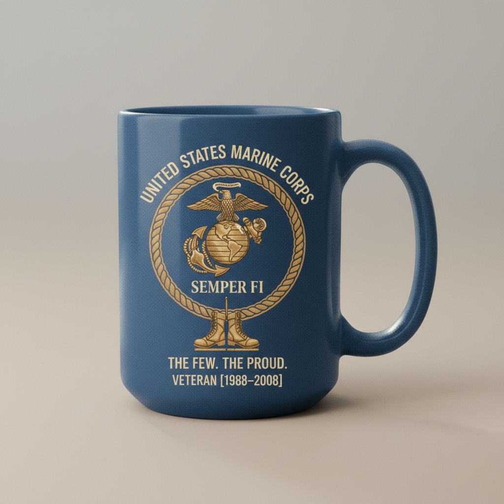 Personalized USMC Combat Boots EGA Mug - Custom Service Years Marine Cup - "The Few The Proud" Veteran Gift