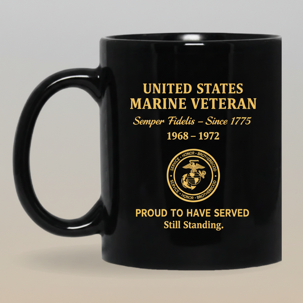 Personalized US Marine Veteran Black Mug - Custom Service Years Semper Fidelis Cup - Proud To Have Served Gift