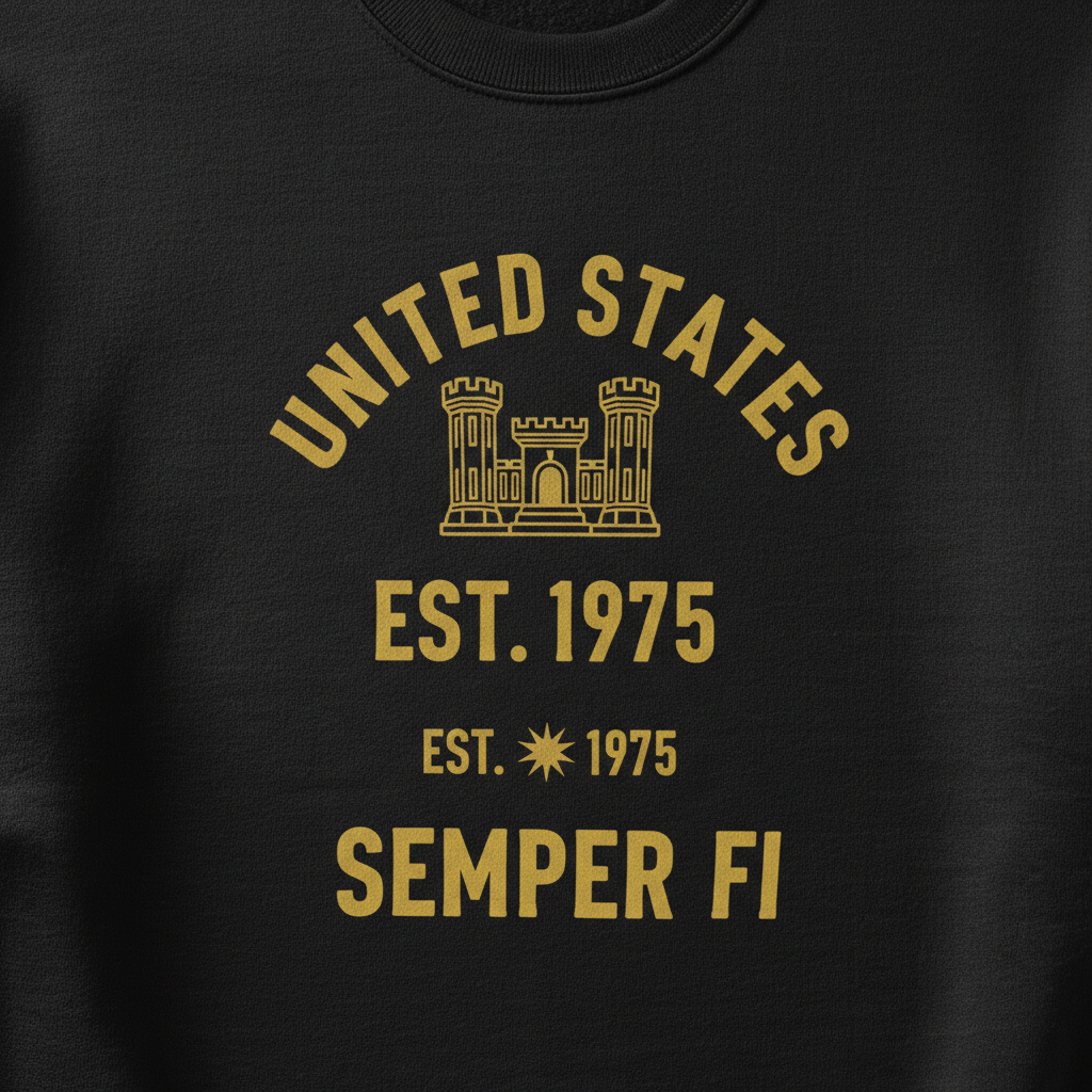 US Marine Corps "Semper Fi" Black Crewneck - Classic Military Est. 1975