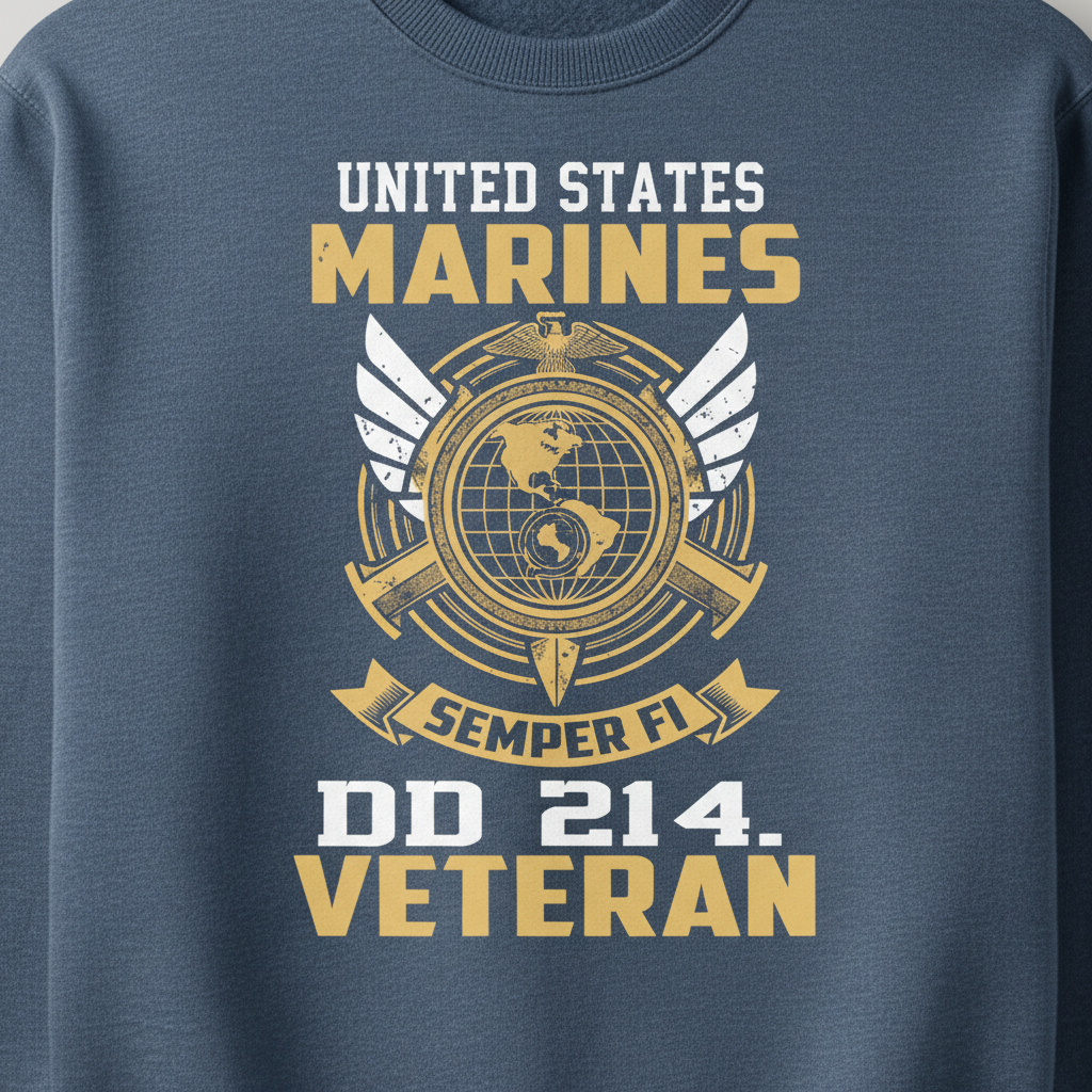 US Marines Veteran DD-214 Crewneck Sweatshirt - Semper Fi USMC Military Pride Pullover
