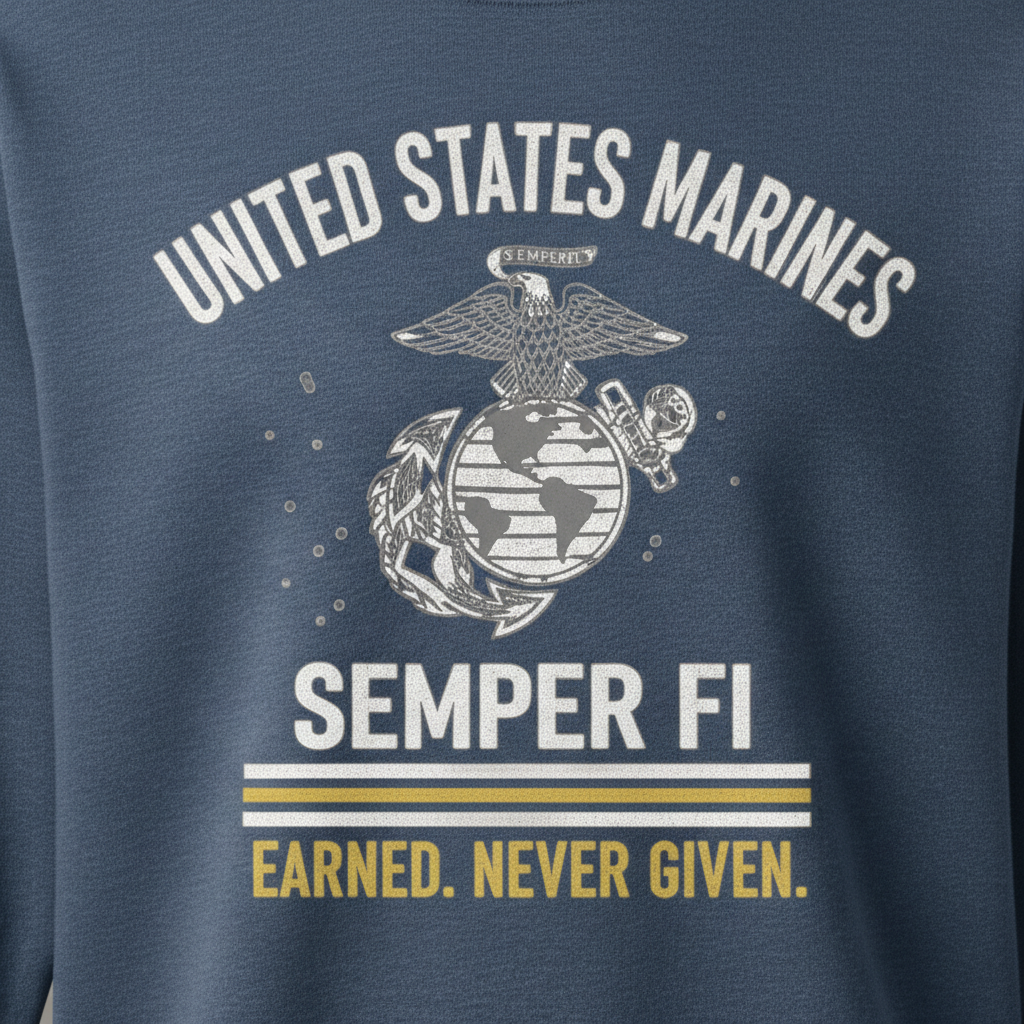 United States Marines Semper Fi Sweatshirt - Distressed USMC Eagle Globe Anchor Crewneck