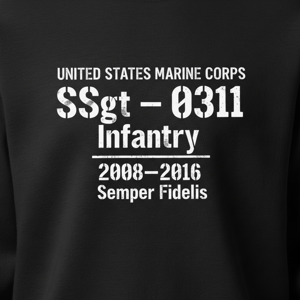 Custom United States Marine Corps Sweatshirt - Staff Sergeant 0311 Infantry 2008-2016