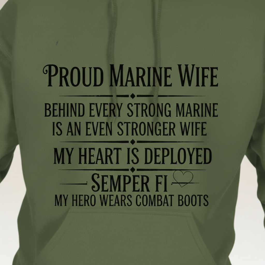 Proud Marine Wife Hoodie - Behind Every Strong Marine Is An Even Stronger Wife