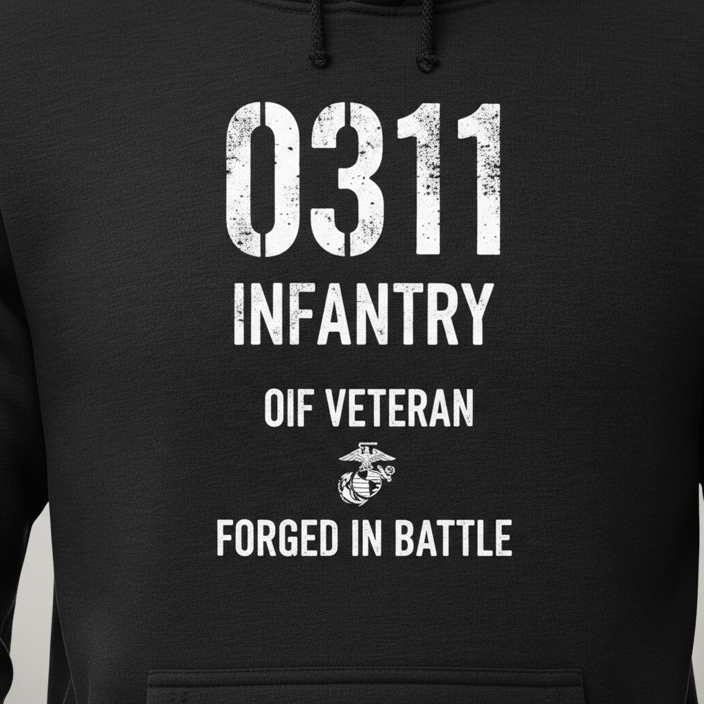 USMC 0311 Infantry OIF Veteran Hoodie Forged In Battle Military Operation Pullover