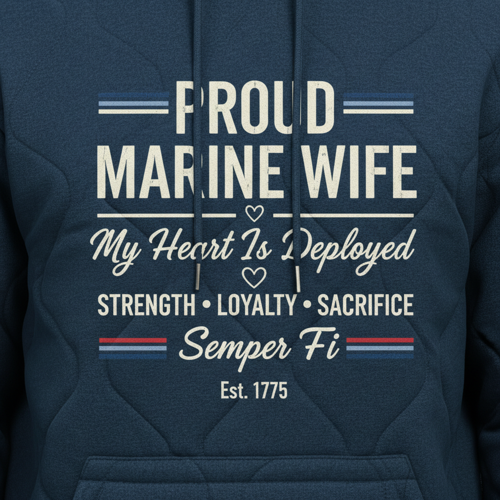 Proud Marine Wife Hoodie - My Heart Is Deployed Military Spouse Sweatshirt