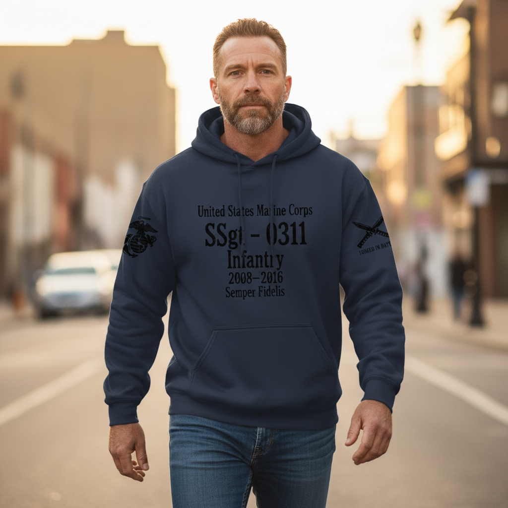 Proud USMC Veteran Gift - Personalized Marine Corps Infantry Hoodie - Once A Marine, Always A Marine