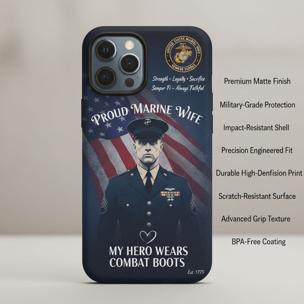 Custom Proud Marine Wife Phone Case - Personalized USMC Soldier Image & Name - Military Spouse Gift