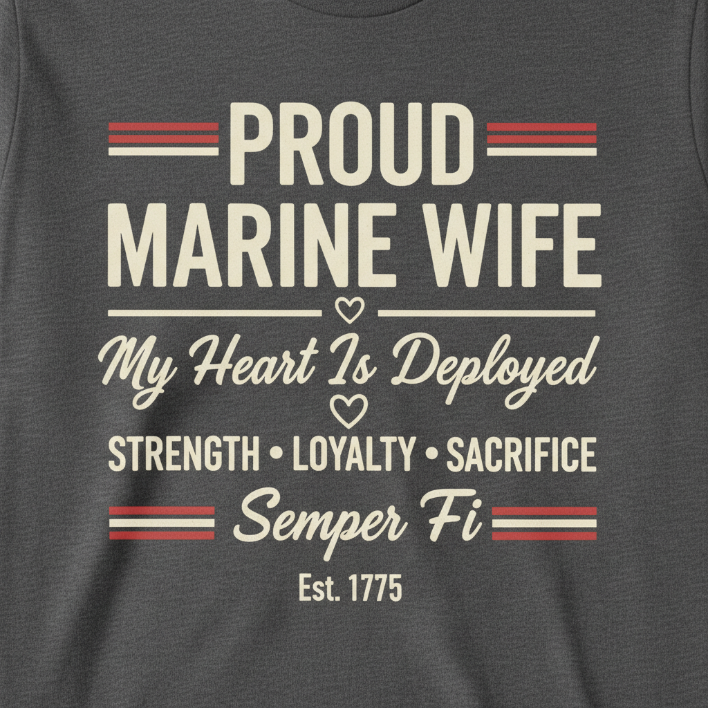 Marine Wife Shirt | My Heart Is Deployed | USMC Military Spouse Appreciation Tee