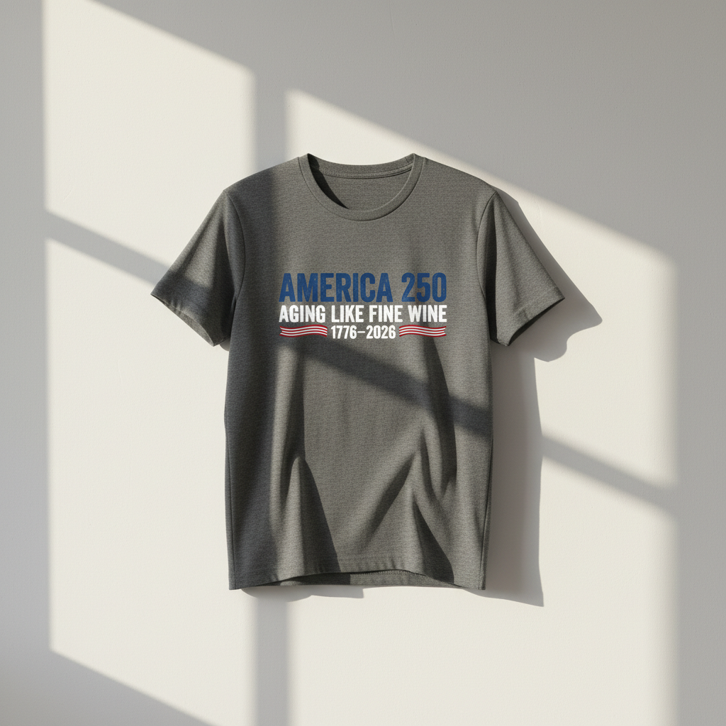 America 250 Years Anniversary – Aging Like Fine Wine Patriotic Celebration T-Shirt (1776–2026)