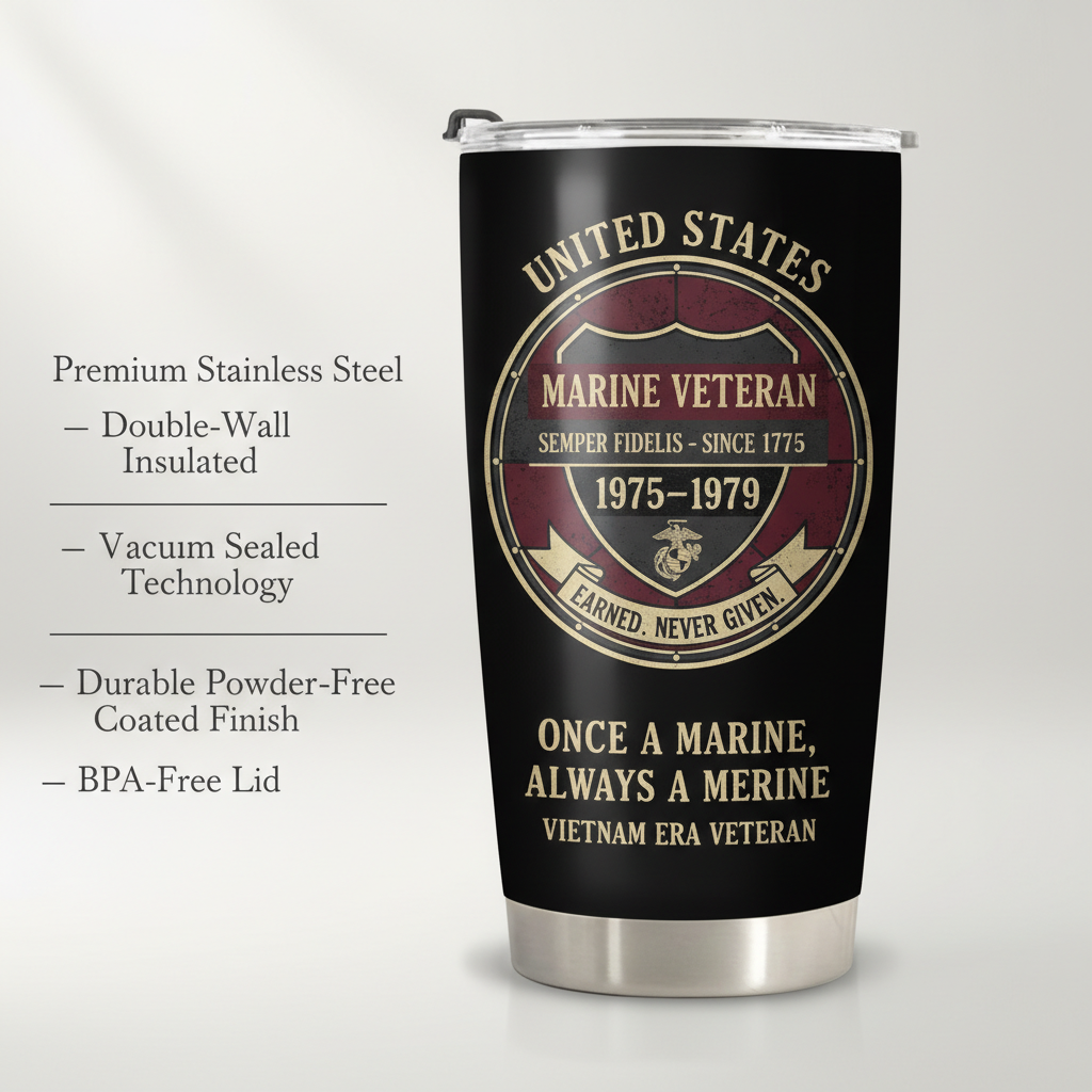Custom Name USMC Marine Veteran Shield Tumbler - Personalized Service Years & Era