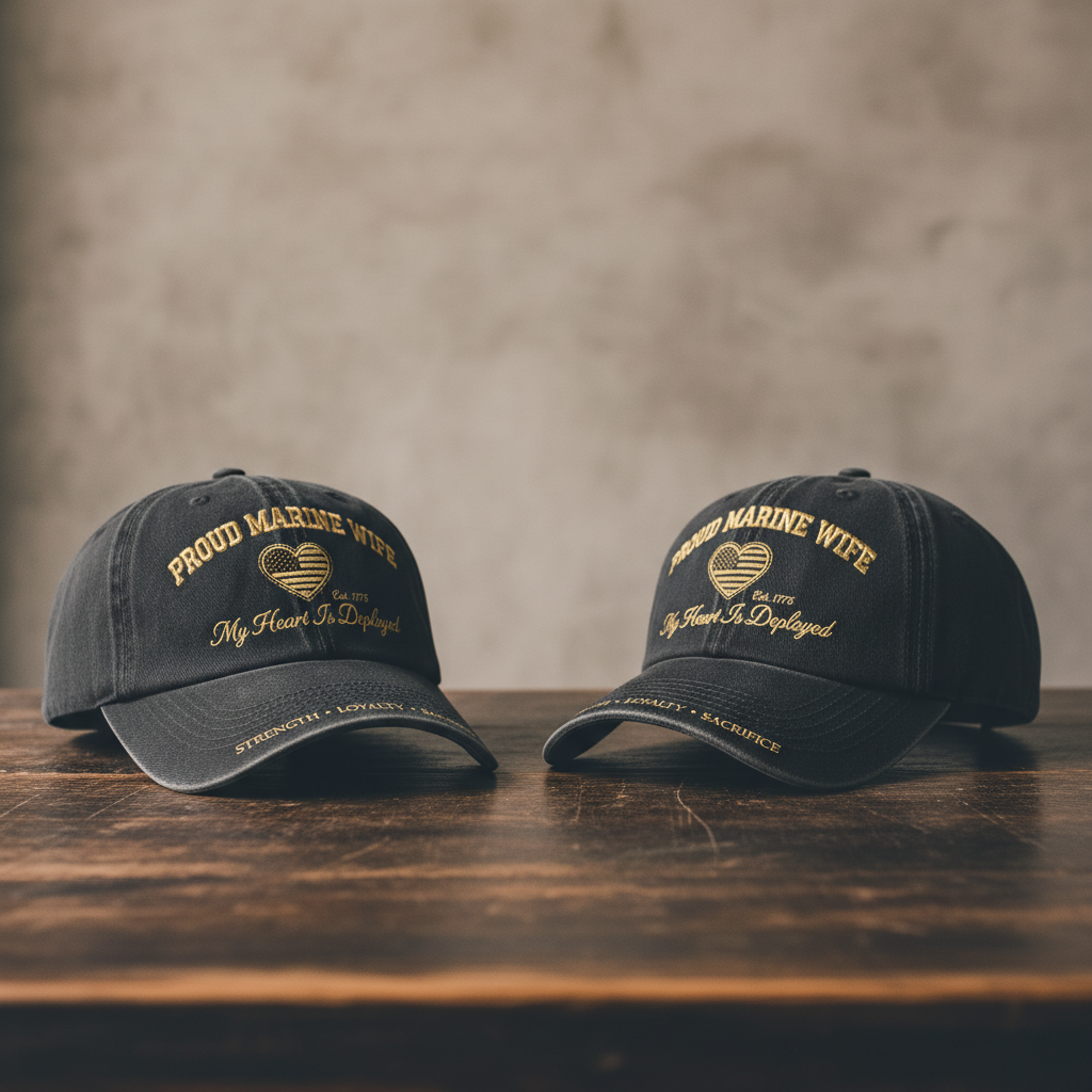 Personalized Marine Wife Hat with Name - Custom USMC Military Spouse Cap - Strength Loyalty Sacrifice