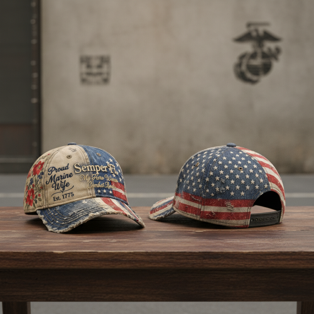 Personalized USMC Spouse Tribute - Custom Embroidered Patriotic Hat