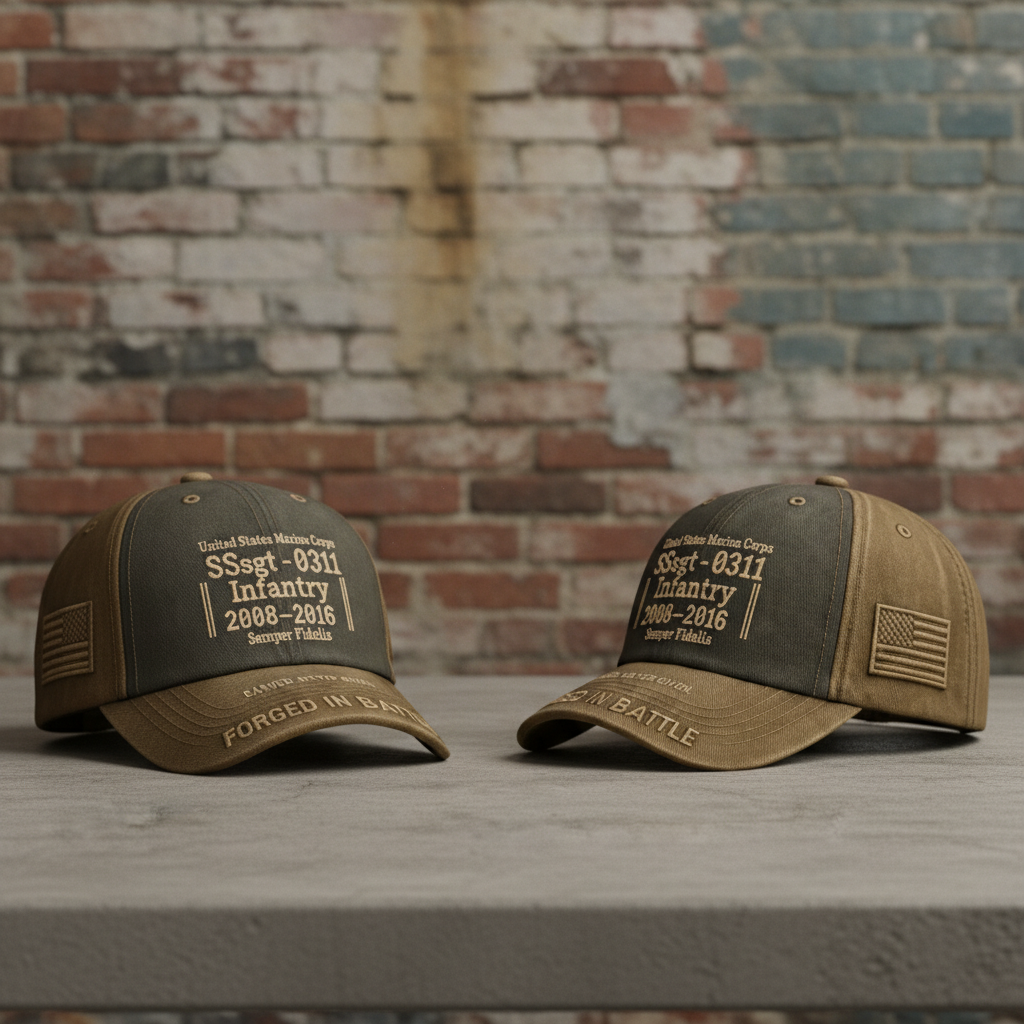 Custom USMC Veteran Hat - Distressed Canvas Military Cap