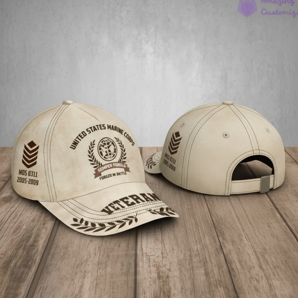 Custom USMC Veteran Hat - Personalized MOS 0311 & Service Years Cap