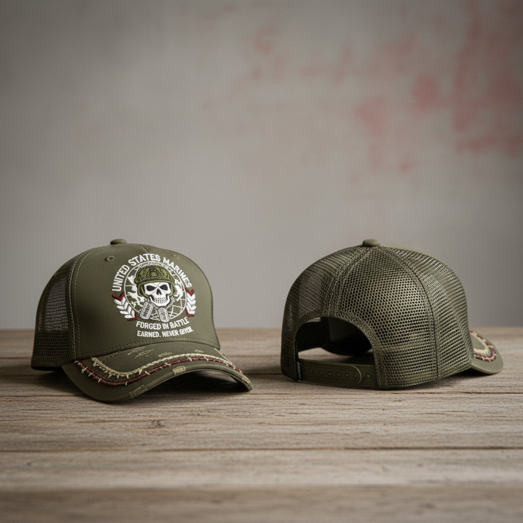 Custom Embroidered Marine Corps Skull Hat - Add Your Text