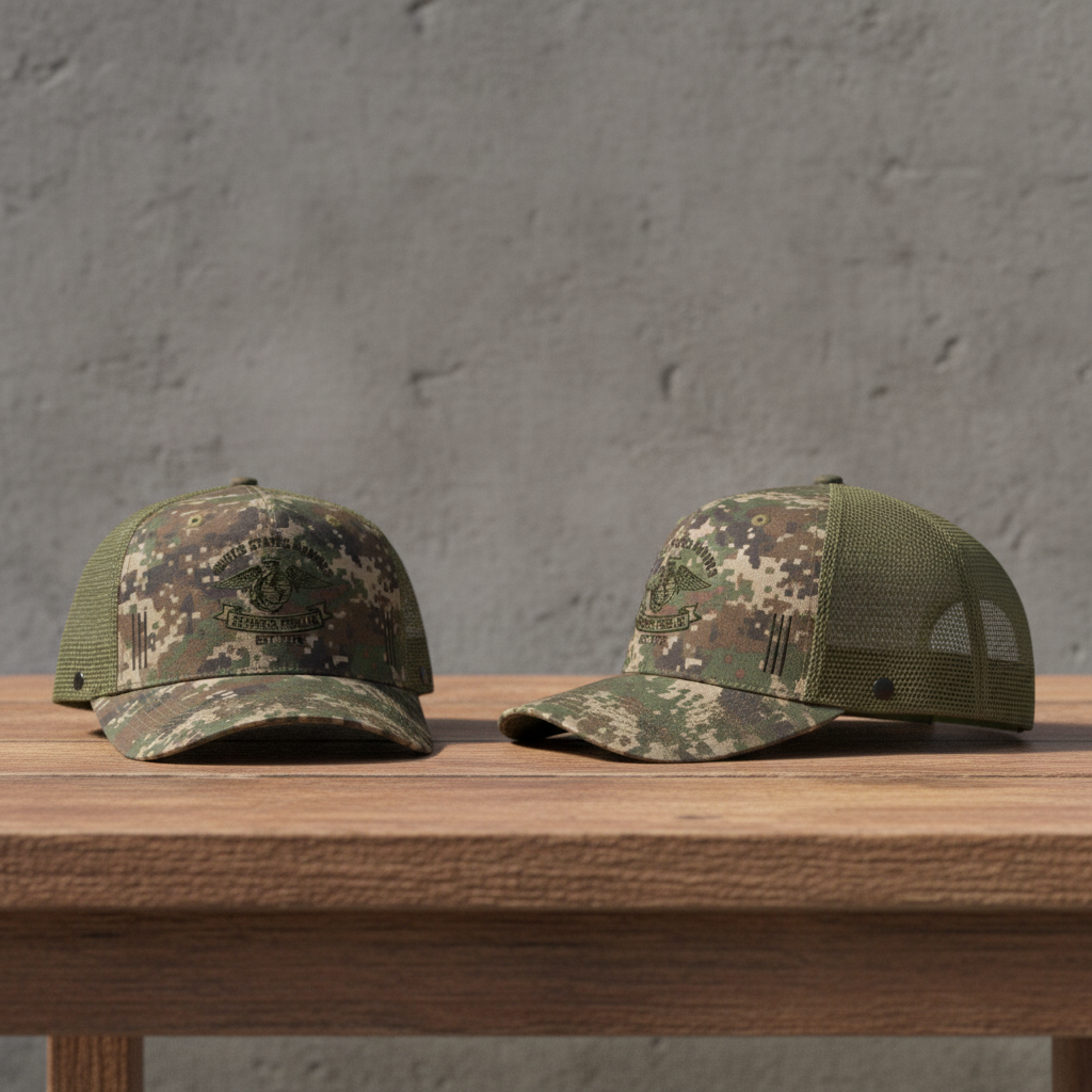 Custom US Marines Semper Fi Digital Camo Mesh Back Trucker Hat