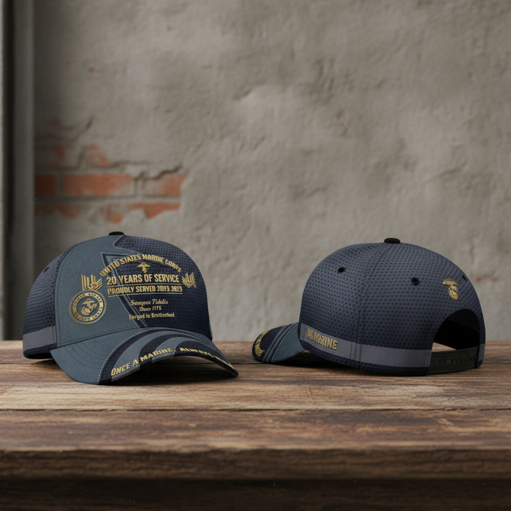 Custom USMC Veteran "20 Years of Service" Proudly Served Premium Cap