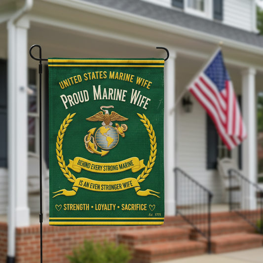 Custom United States Marine Wife Garden Flag - Personalized USMC Spouse Decorative Yard Banner