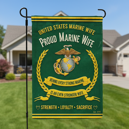 Custom United States Marine Wife Garden Flag - Personalized USMC Spouse Decorative Yard Banner