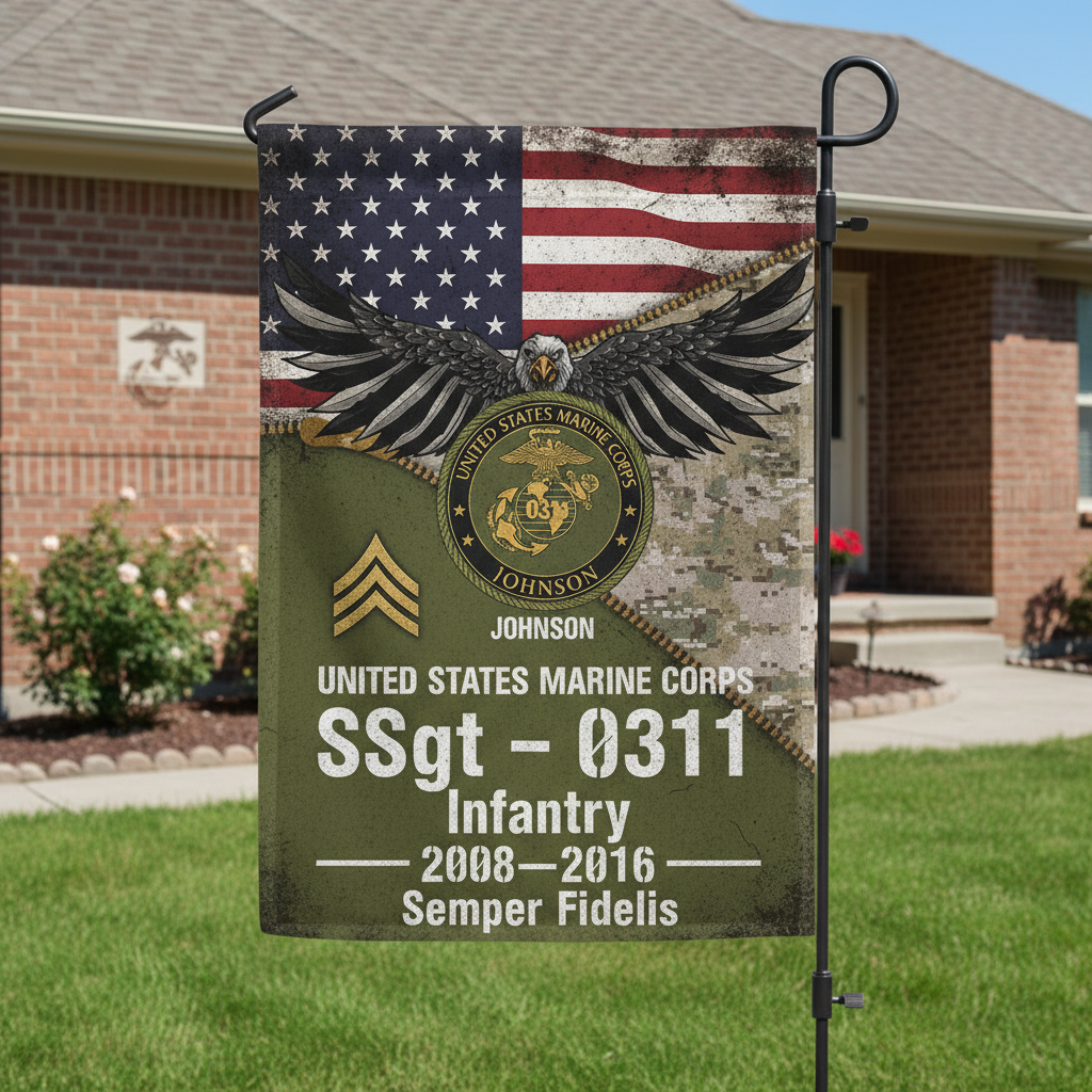 Personalized USMC Eagle & Stripes Garden Flag - Proud Marine Legacy