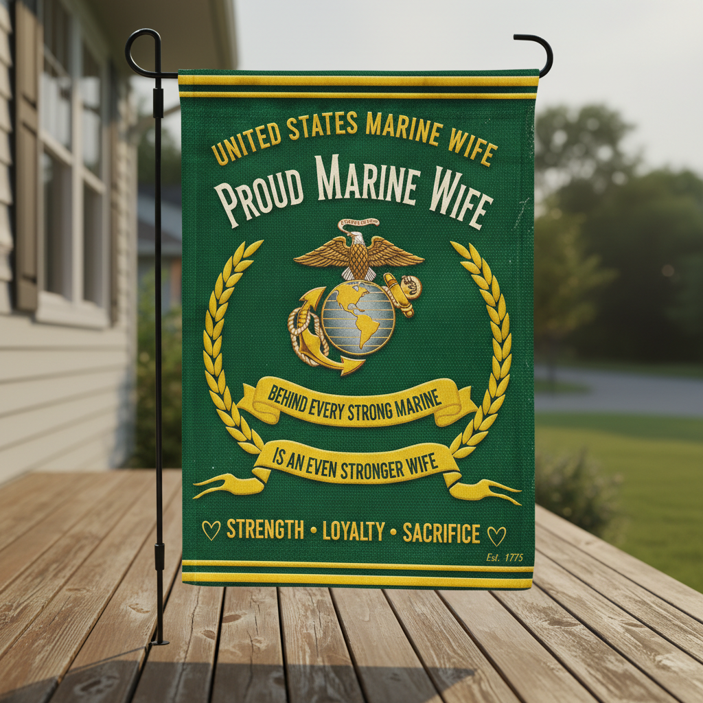 Custom United States Marine Wife Garden Flag - Personalized USMC Spouse Decorative Yard Banner