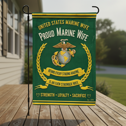 Custom United States Marine Wife Garden Flag - Personalized USMC Spouse Decorative Yard Banner