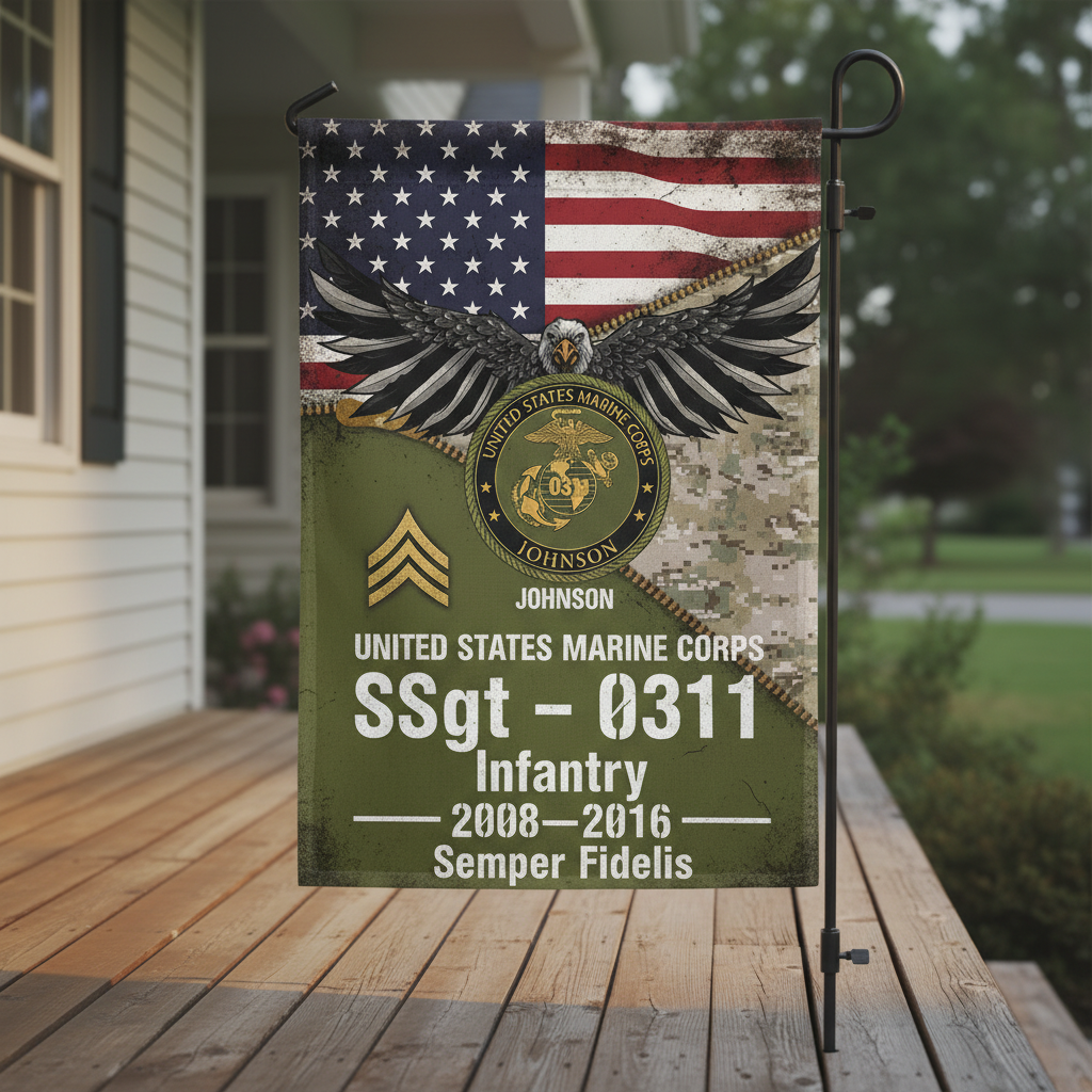 Personalized USMC Eagle & Stripes Garden Flag - Proud Marine Legacy