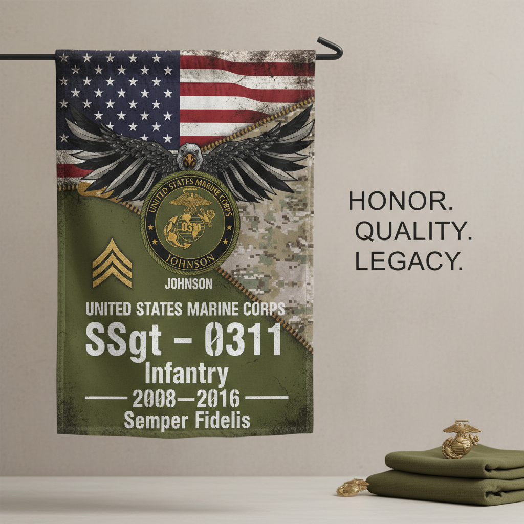 Personalized USMC Eagle & Stripes Garden Flag - Proud Marine Legacy