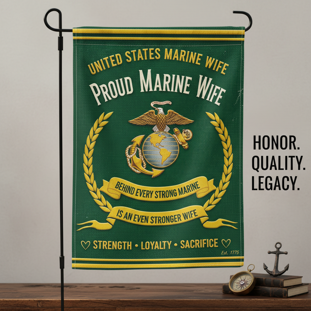 Custom United States Marine Wife Garden Flag - Personalized USMC Spouse Decorative Yard Banner