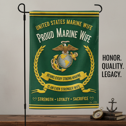 Custom United States Marine Wife Garden Flag - Personalized USMC Spouse Decorative Yard Banner