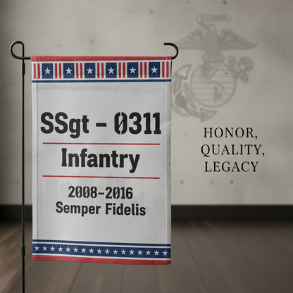 Personalized USMC Veteran Tribute Garden Flag - Honorable Service Custom Display