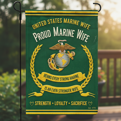 Custom United States Marine Wife Garden Flag - Personalized USMC Spouse Decorative Yard Banner