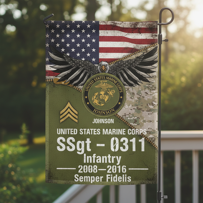 Personalized USMC Eagle & Stripes Garden Flag - Proud Marine Legacy