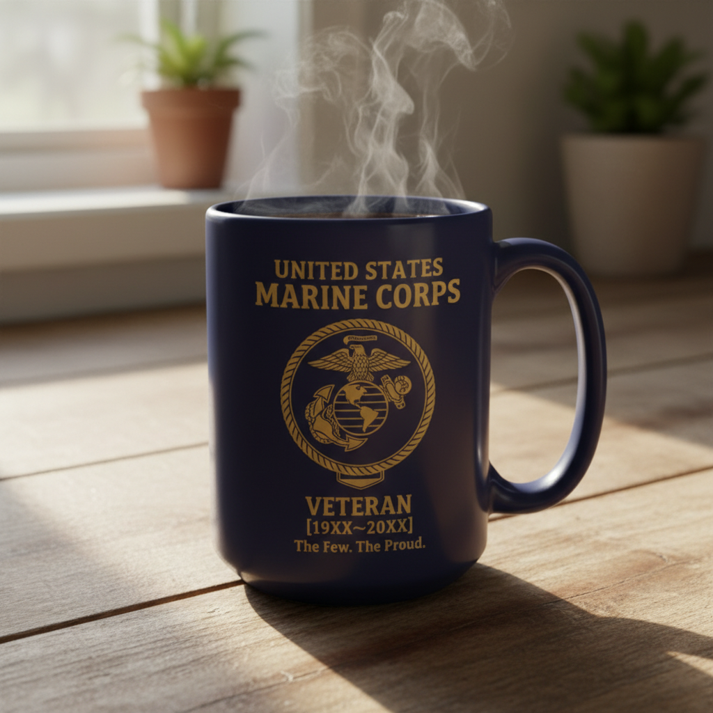 Custom Marine Corps Commemorative Mug - Personalized EGA Crest Veteran Cup - Proud Military Service Gift