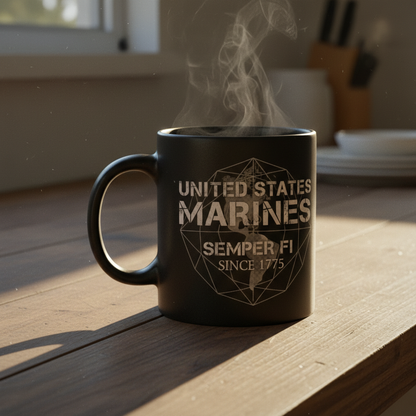 Personalized US Marines Geometric Globe Mug - Custom Distressed Semper Fi Cup - Veteran Gift