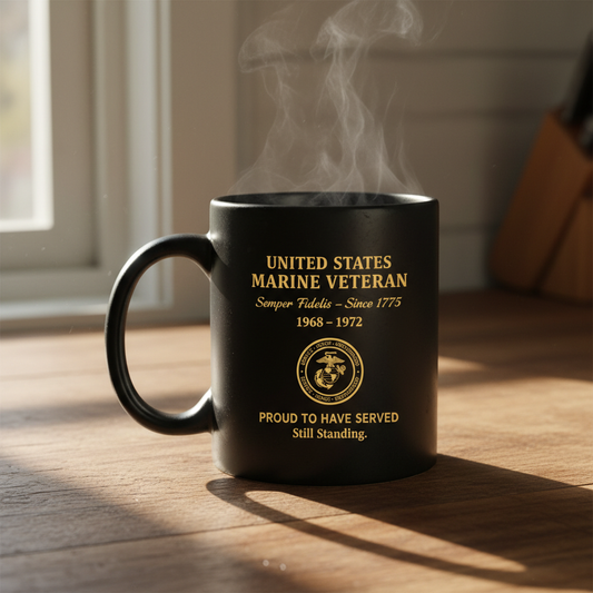 Personalized US Marine Veteran Black Mug - Custom Service Years Semper Fidelis Cup - Proud To Have Served Gift