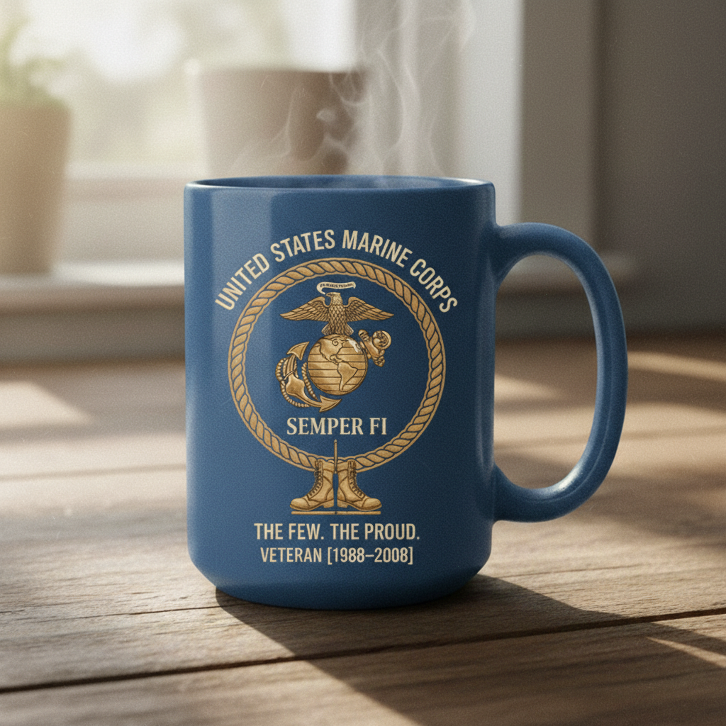 Personalized USMC Combat Boots EGA Mug - Custom Service Years Marine Cup - "The Few The Proud" Veteran Gift