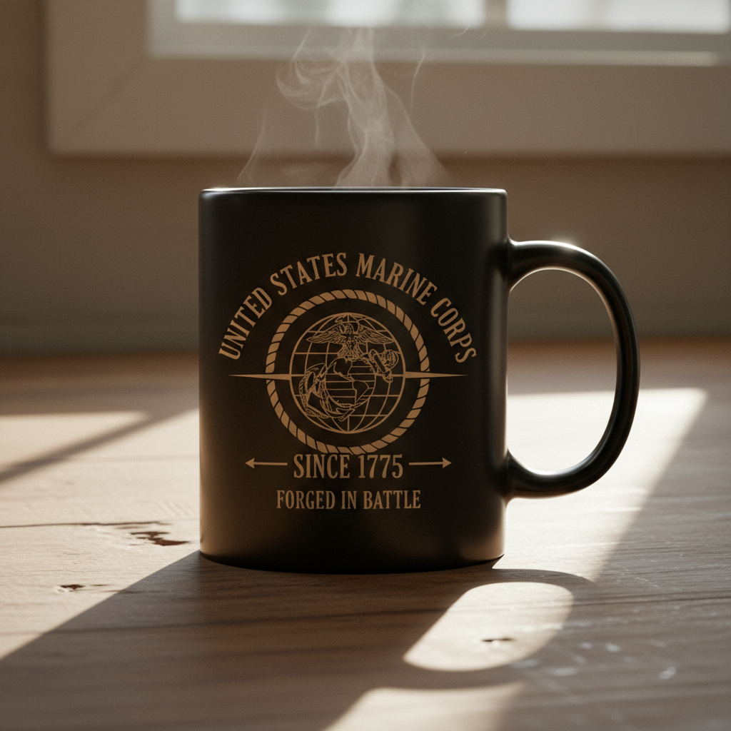Personalized USMC Rope EGA Mug - Custom "Forged In Battle" Marine Cup - America 250 Veteran Gift