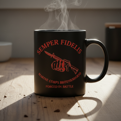 Personalized USMC Brotherhood Mug - Custom Rifle & Bayonet Marine Cup - Forged In Battle Veteran Gift