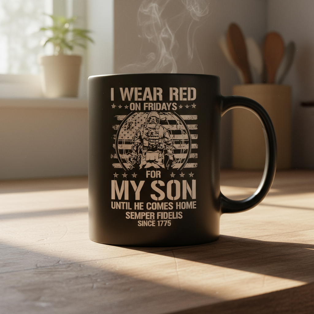Personalized R.E.D Friday Marine Mug - Custom "I Wear Red For My Son" Deployed Cup