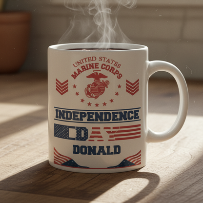 Personalized USMC Independence Day Mug - Custom Name 4th of July Marine Cup - America 250 Veteran Gift