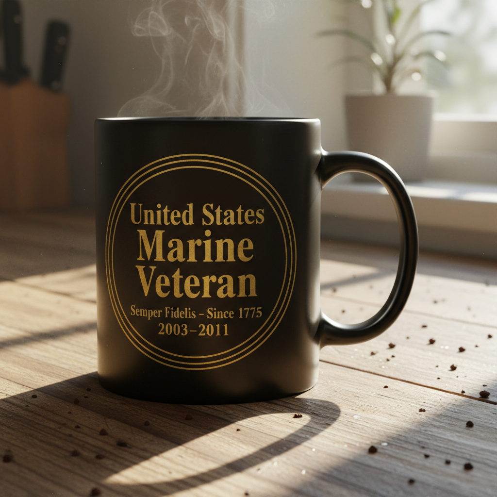 Personalized US Marine Veteran Circle Badge Mug - Custom Service Years Semper Fi Cup - America 250 Gift