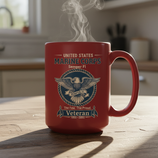 Personalized USMC Eagle Emblem Mug - Custom Service Years Marine Cup - "The Few The Proud" Veteran Gift
