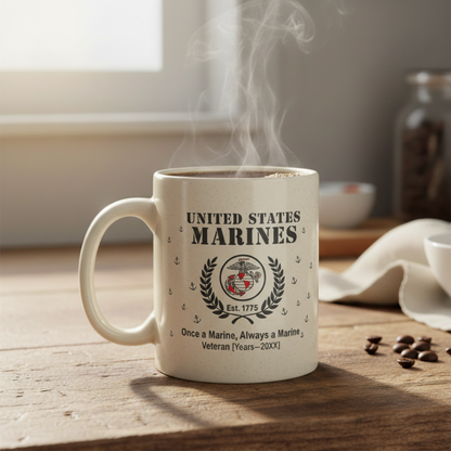 Personalized USMC Anchor Pattern Mug - Custom Service Years Classic Marine Cup