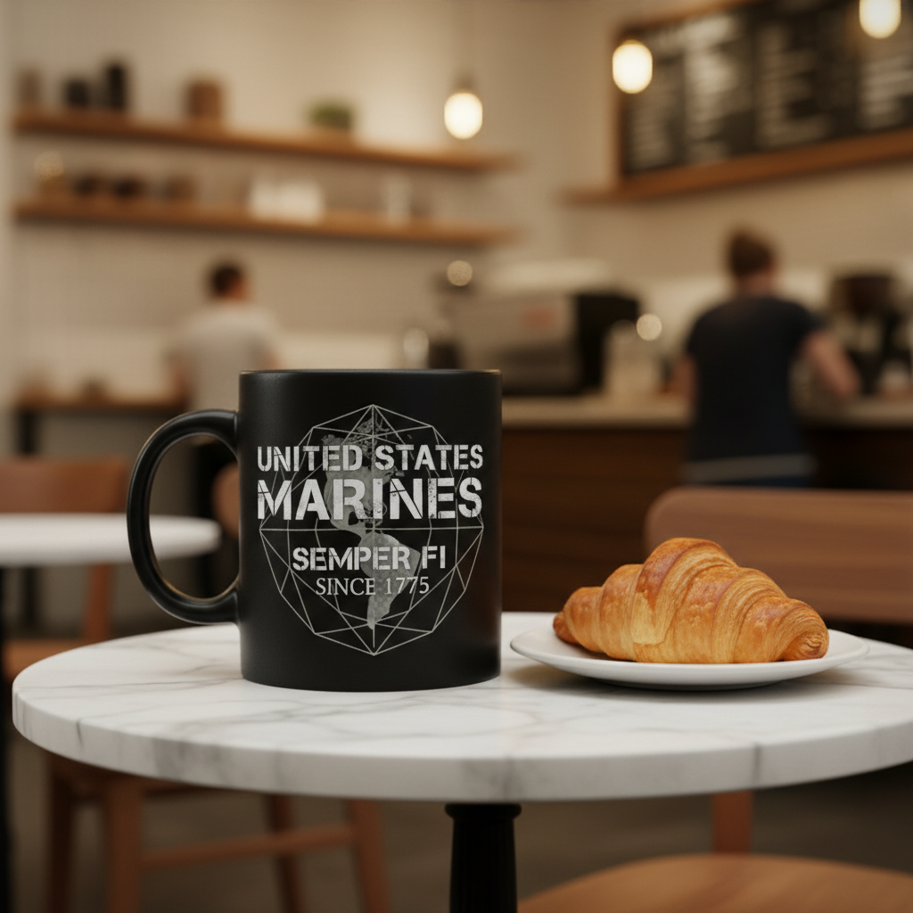 Personalized US Marines Geometric Globe Mug - Custom Distressed Semper Fi Cup - Veteran Gift