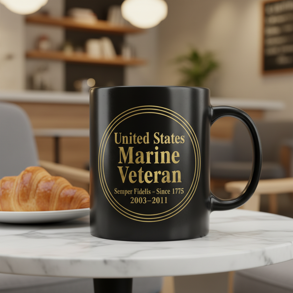 Personalized US Marine Veteran Circle Badge Mug - Custom Service Years Semper Fi Cup - America 250 Gift