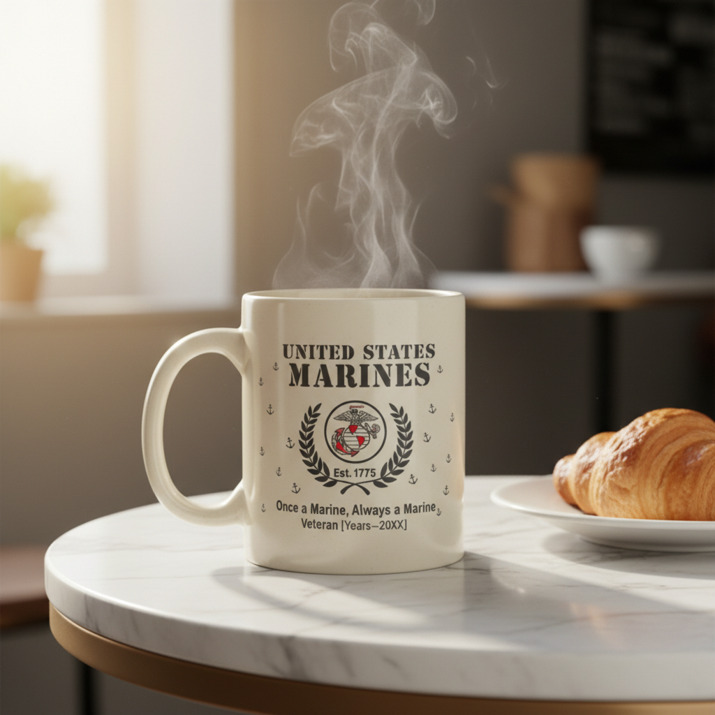 Personalized USMC Anchor Pattern Mug - Custom Service Years Classic Marine Cup